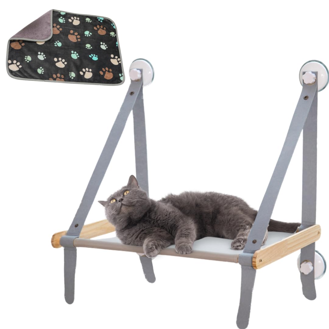 MALUKKOBRAND Cat Window Perch with Blanket - Cozy, Sturdy and Space-Saving for Indoor Cats