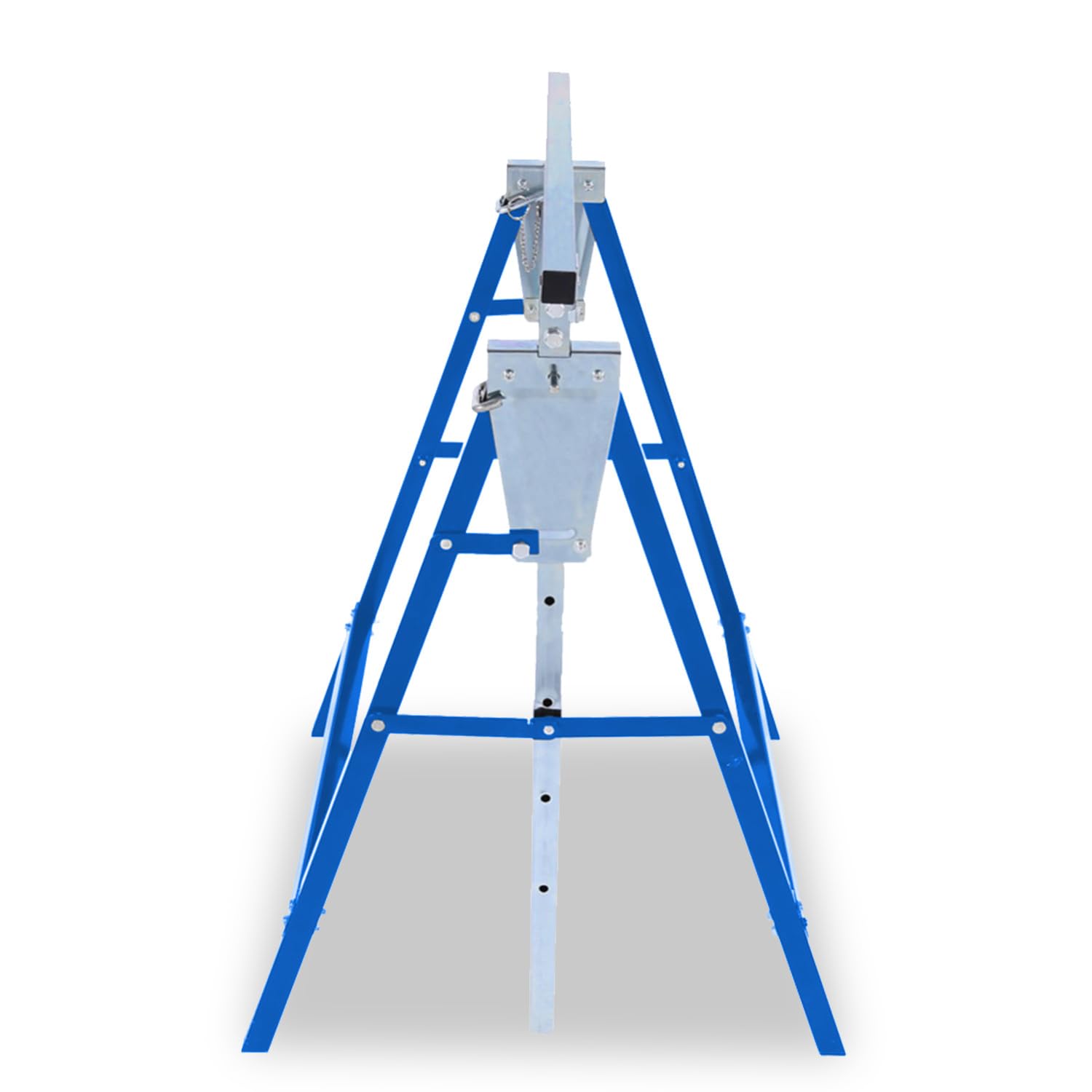 Juego de 4 caballetes de trabajo, 7 alturas ajustables, altura variable de 81 – 130 cm, revestimiento de plástico resistente a los arañazos. Azul.