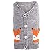 The Worthy Dog Fox Cardigan with V-Neck Cute, Soft, Comfortable, Warm, Cold Winter Clothes Dogs - Gray Color-Medium