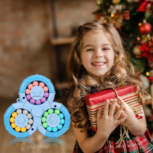 Image of Magic Bean Rotating Cube, Magic Bean Toys Decompression Rotating Small Beads Magic Cube, Creative Finger, Puzzle Toy Fun Learning , Stress Relief Fidget Toy Gift for Kids (Blue Colour)