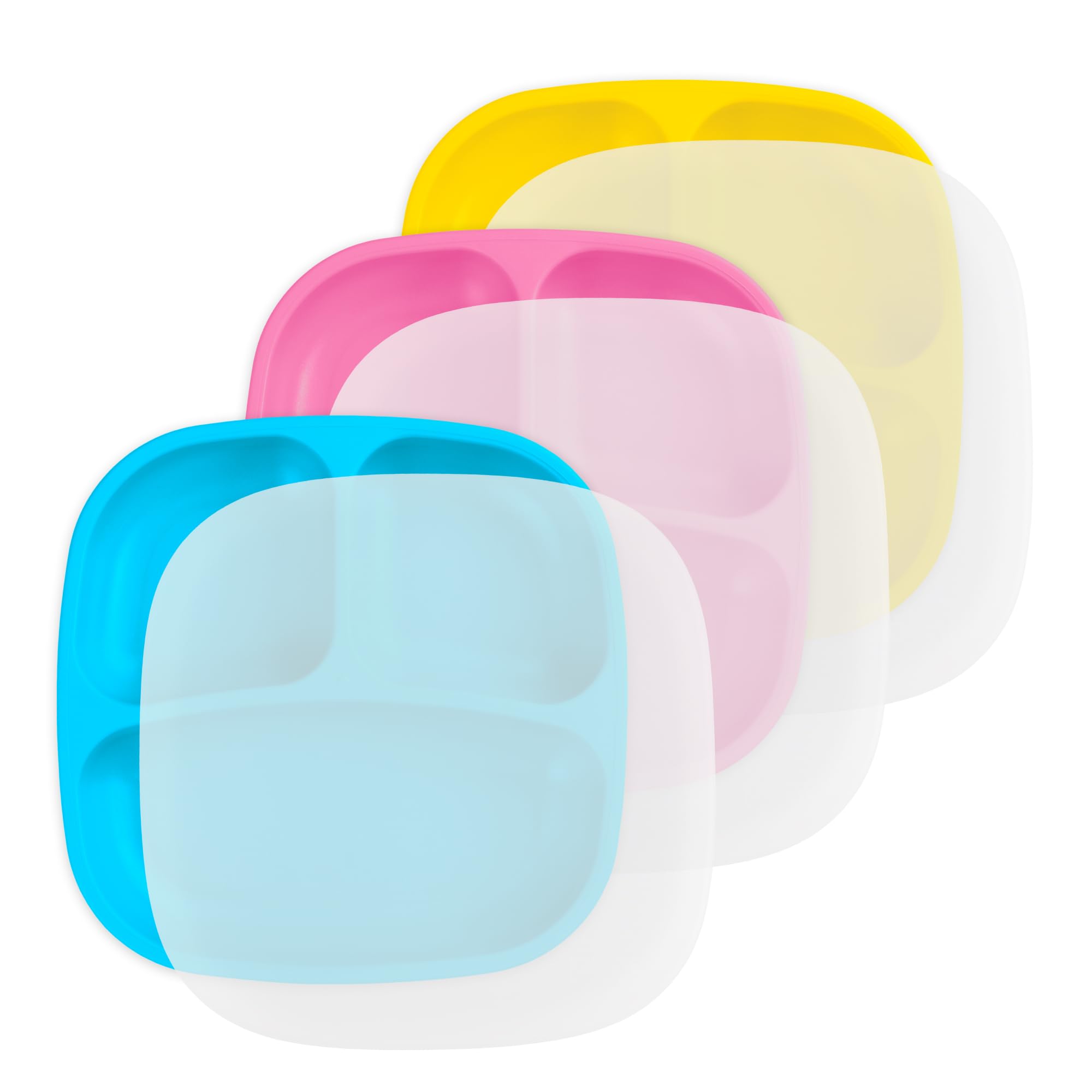 Re-Play Divided Toddler Plates Set of 3 - Deep-Walled 3 Compartment Kids Plates for Picky Eaters - Dishwasher &amp; Microwave Safe - BPA-Free - Made in USA, Easter