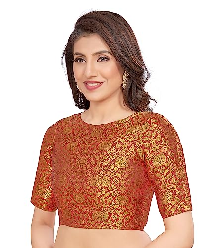 womens traditional benaras brocade readymade stitched saree blouse
