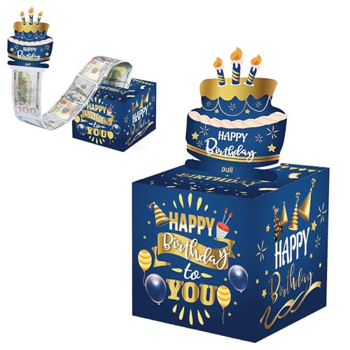 Tirelire surprise d'anniversaire avec tirette cadeau d'argent, boîte cadeau d'argent amusante et fantaisie, tirelire d'anniversaire avec languette et 50 sacs...