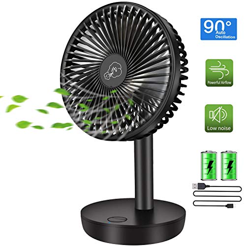 COMLIFE 4400mAh Rechargeable Desk Fan - Portable Battery or USB Powered Tabletop Fan, 3 Speeds, 90° Auto Oscillation, Max 17.5 Running Hours, Ultra Quiet Personal Fan for Home Office Outdoor