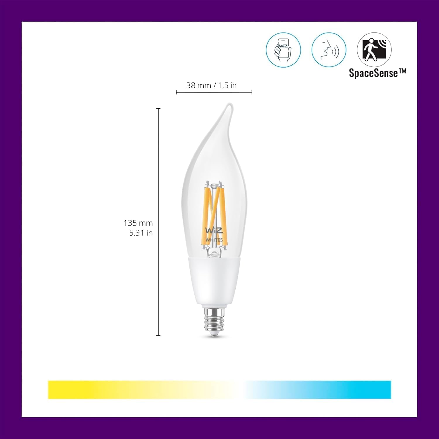 WiZ Clear 40W BA11 Tunable White Filament LED Smart Candle-Shaped Bulb - Pack of 1 - E12- Indoor - Connects to Your Existing Wi-Fi - Control with Voice or App - Matter Compatible — Amazon image 2