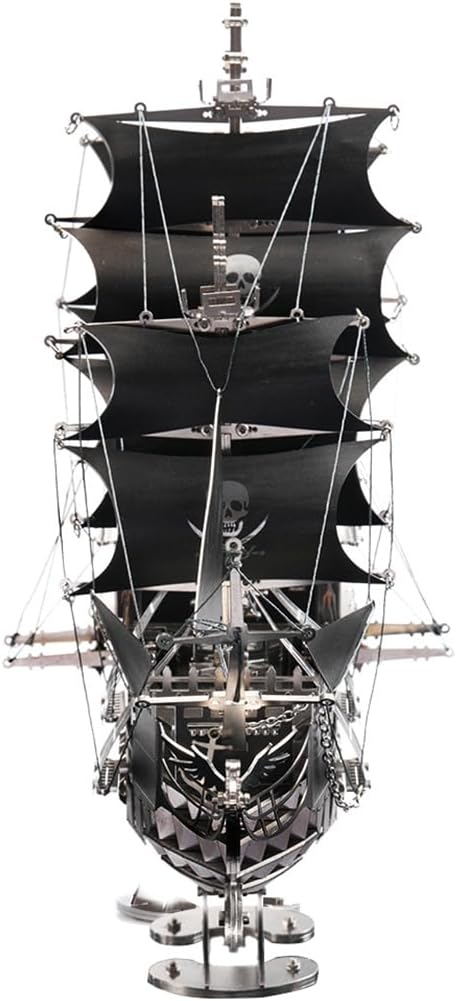 3D Metal Puzzle Sailing Ship Model, Steampunk Mechanical Black Pirate Ship 3D Metal Jigsaw Puzzles Assembly Kits, Desktop Art Display Collectible for Adults and Teens (300+ PCS)