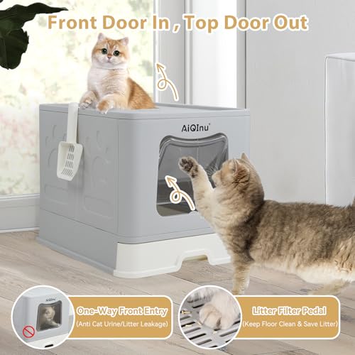 Caja de arena cerrada XL plegable para gato con tapa miniatura 3