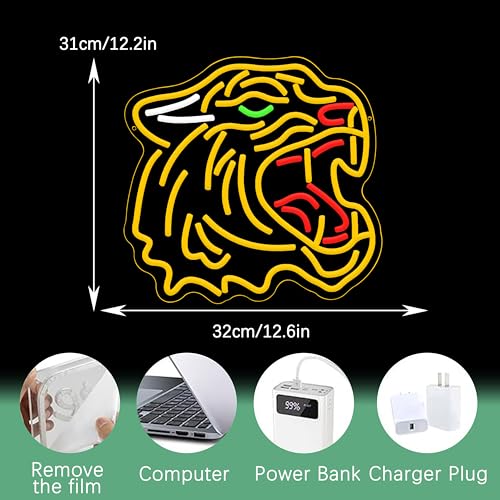 Image of Tiger Neon Sign Dimmable Cool Roaring Tiger Neon Light for Wall Decor USB Powered Wild Animal Led Light Signs for Game Room Man Cave Zoo Bedroom