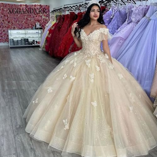 Quinceanera Dress Sparkling Butterfly Long Ball Gown Prom Dress Lace Appliques Party Ball Gown Sweet 15 Dress3