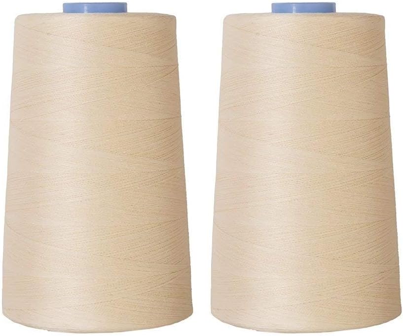 Premium Cotton Polyester Sewing Thread Spool – Strong & Durable 5000 Meter Cone for Sewing, Stitching, Overlock & Overlocker (Cream, Pack of 2)