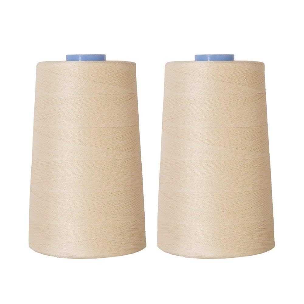 ECOPOLY Strong and Durable Soft and Shiny Cotton Polyester Sewing Thread Spool for Sewing, Stitching, Overlock, Craft, Surger, Murrow (2 Pcs Cream, 5000 Meter)