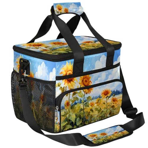 Sunflower Insulated Picnic Backpack Lunch Box for Women Men Picnic Basket Tote Lunch Bag Picnic Bag Portable Lunch Bags for Picnic, Beach, Work, Trip,Office, Camp Sunflower Summer Flower