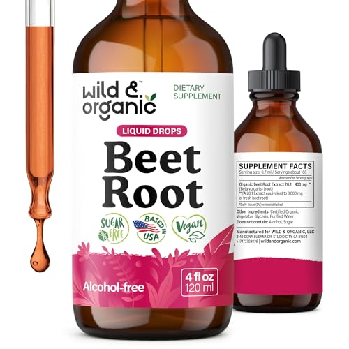 Wild & Organic Beet Root Extract Drops - Energy Support - Liquid Red Beets Supplements - 400 mg per Serving - Mix with Powder - Vegan Sugar & Alcohol - 4 fl oz