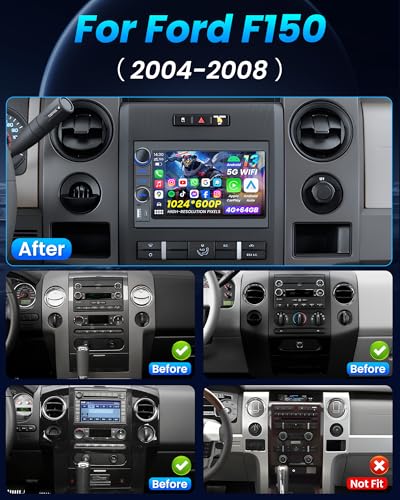 Image of [4G+64G] Car Radio for Ford F150 2004-2008: 7'' HD Touch Screen Stereo with Wireless CarPlay Android Auto Bluetooth 5GWiFi GPS FM RDS SWC Backup Camera