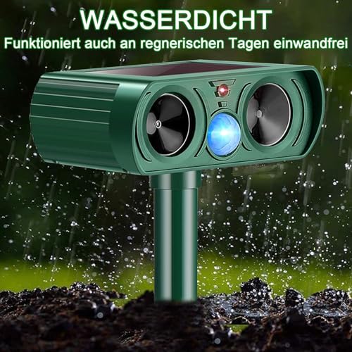 Ultraschall Katzenschreck für Garten, Marderschreck mit PIR-Bewegungssensor, Solar Katzenabwehr Wasserdicht für Garten, Wirksam gegen Katzen, Marder, Hunde und Vögel