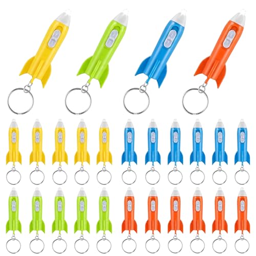 26 Llaveros con Mini Linternas, Mini Linternas con Forma de Cohete, Llaveros con Forma de Cohete Led de Colores, Llaveros con Forma de Cohete LED, para Recuerdos de Fiesta, Pequeños Regalos, Obsequios