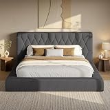 ADORNEVE Upholstered Cloud Bed Frame California King with 5.9" Headboard, 4.9" Fully Cushioned Platform Bed, Soft Rounded Corners & Noise-Free for Master Bedroom,15-Min Easy Assembly, Grey