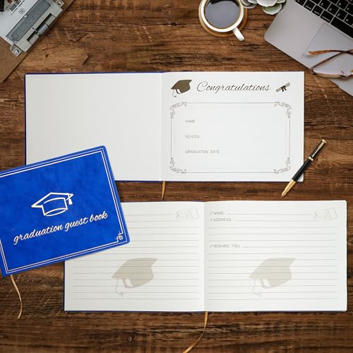 Image of Graduation Guest Book 2026 - Memory Scrapbook for College Gifts Graduation, Guest Book for Graduation Party Sign-In with Custom Message 120 Pages, 7x9 Inch Elegant Graduation Yearbook (Blue)