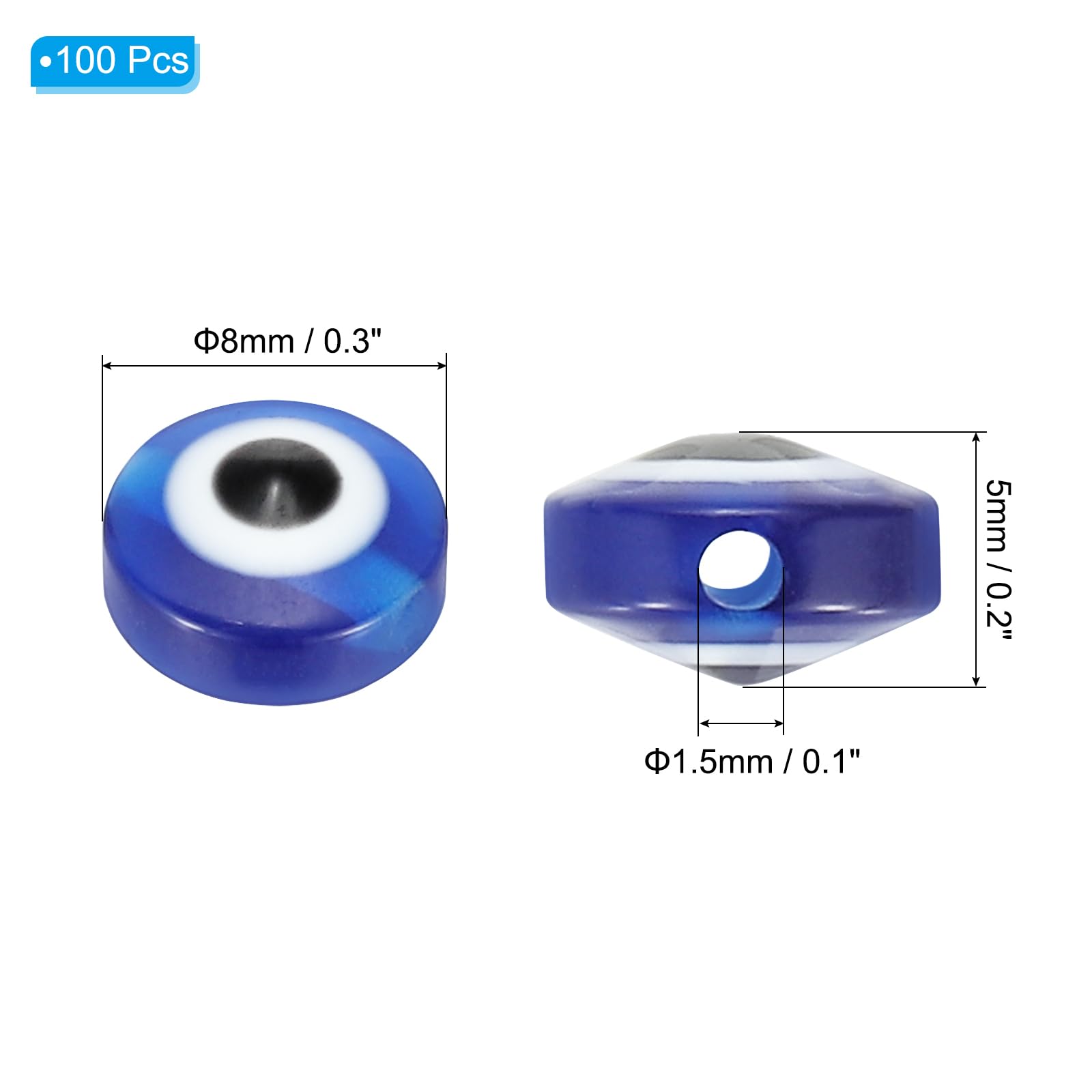 PATIKIL Evil Eye Beads, 100 Pcs 8mm Flat Round Evil Eye Charm for DIY Bracelet Earring Necklace Jewelry Craft Making, Blue - Image 2