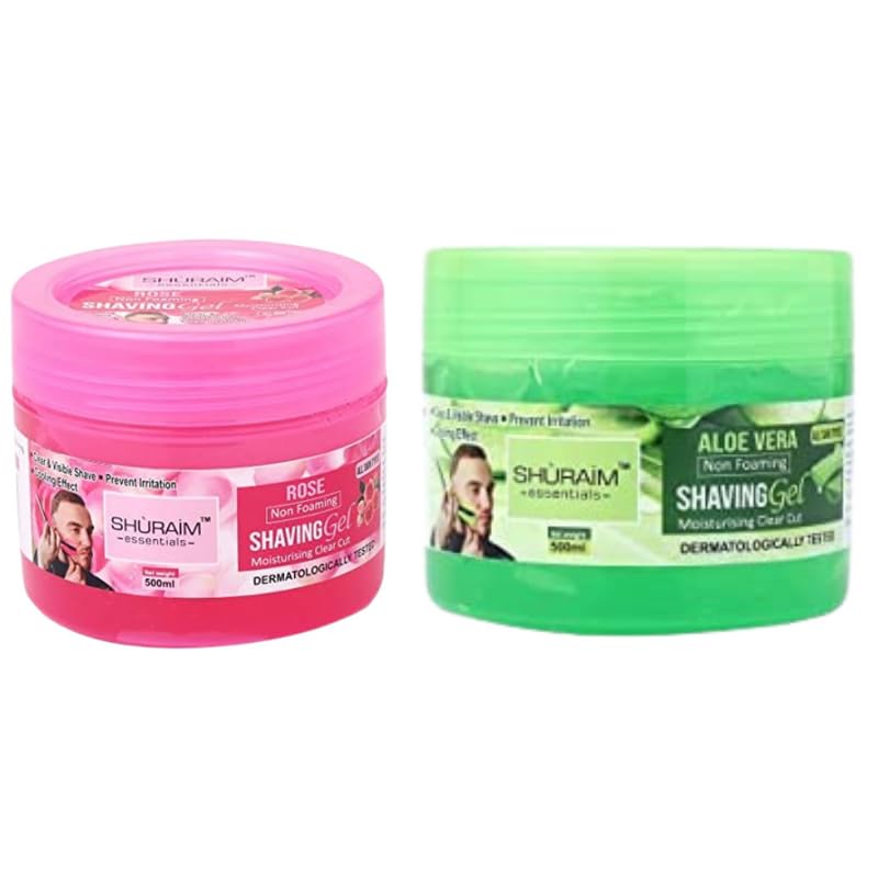 shuraim essentials Rose-Aloe Vera Unisex Shaving Gel | Non Foaming Clear Cut Professional Gel | Pack of 2 (500 Gm each)
