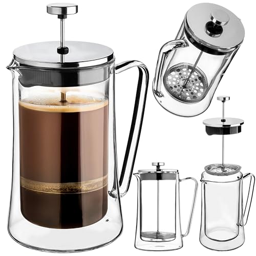 KADAX Kaffeebereiter 1 Liter, French Press aus Borosilikatglas und Edelstahl, Kaffeepresse, manuelle Kaffeemaschine, Teebereiter, große Kaffeekanne KADAX Kaffeebereiter 1 Liter, French Press aus Borosilikatglas und Edelstahl, Kaffeepresse, manuelle Kaffeemaschine, Teebereiter, große Kaffeekanne