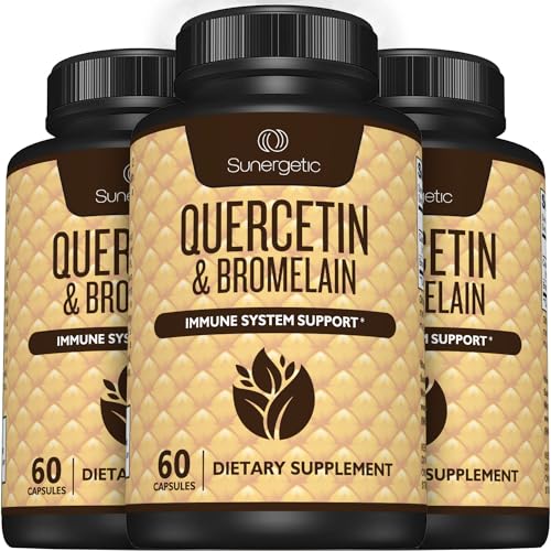 Image of Sunergetic Premium Quercetin & Bromelain Supplement - Powerful Quercetin Bromelain Complex to Help Support Immune System & Seasonal Support - Quercetin 1000mg Per Serving - 60 Capsules