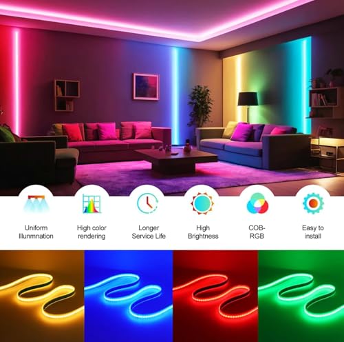 Tira LED flexible RGB 5V 5m COB 576 LEDs/m miniatura 6