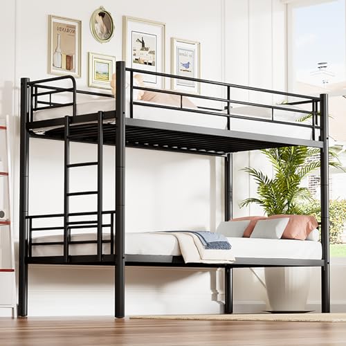 Cenbunsh Etagenbett aus Eisen, 90 x 200cm, 2-in-1, abnehmbares Bett, 2-Sitzer, mit Geländer und Metallleiter, für Jugendliche und Erwachsene, industrieller Stil