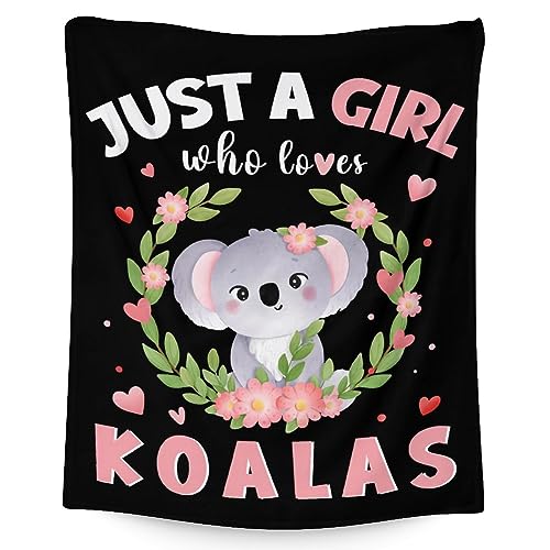 Koala Blanket Gifts - 30"x40" Cute Throw for Women, Girls - Black Soft Fuzzy Blankets for Couch & Office