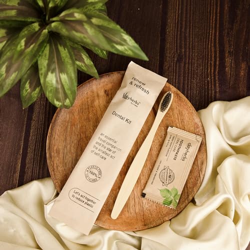 Image of Pack-20 Sustainable Eco-Friendly Organic Bamboo Toothbrush and Toothpaste Sachet, Natural Flavor, Oral Care Biodegradable & Non-Toxic Hotel Dental Kit For Rooms