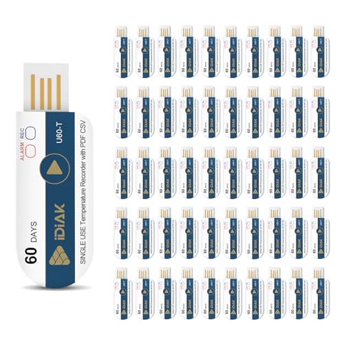 U60T 50 Pack USB Temperature Data Logger Single Use Temp Recorder with PDF and Excel Recording Thermometer 14400 Points High Accuracy 60 Days Cold Chain Transportation Fresh Tag