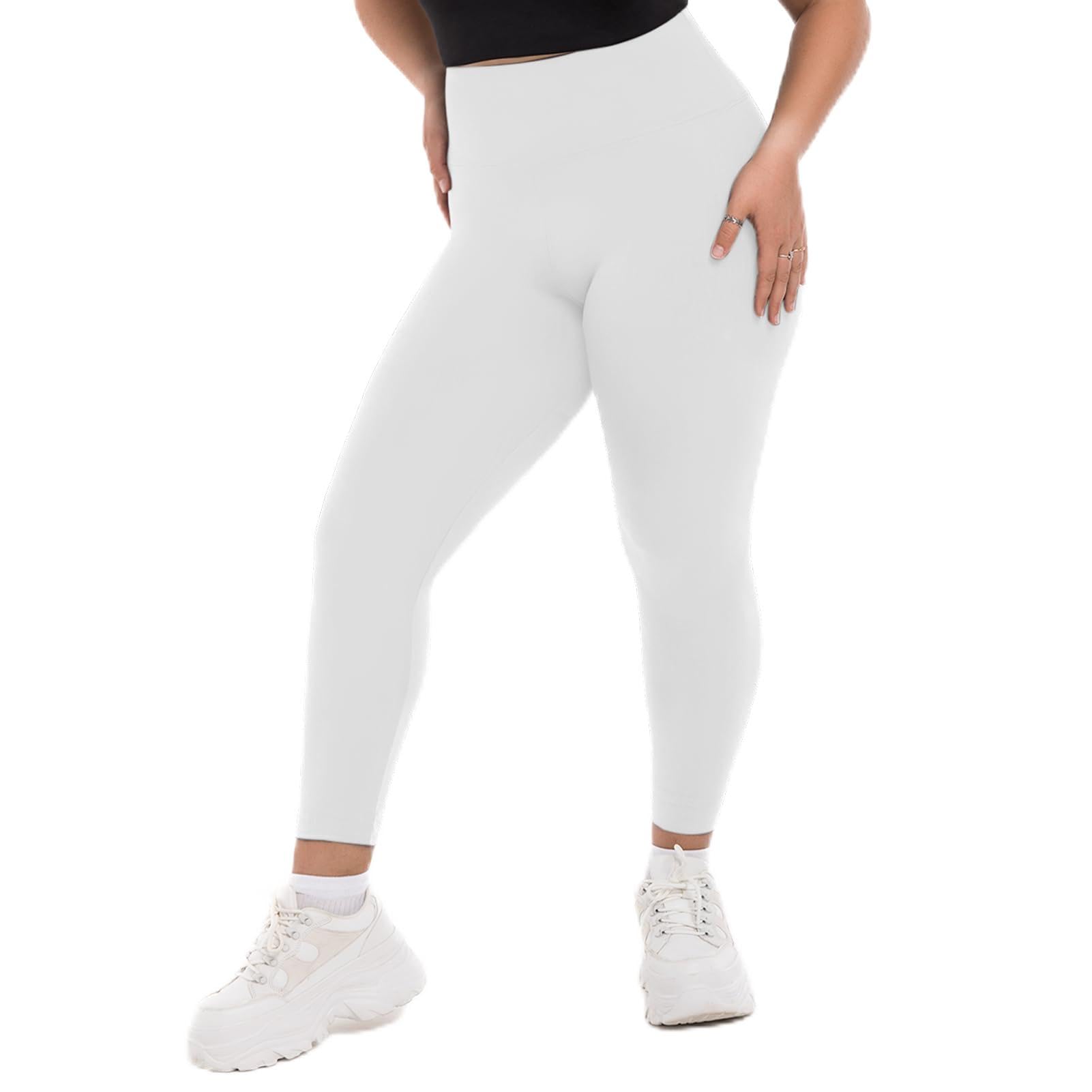 SINOPHANT Plus Size Leggings for Women, High Waisted Tummy Control Buttery Super Soft Black Yoga Pants for Workout Running