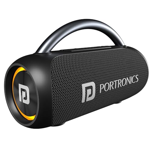 Image of Portronics Radiant 30W Wireless Bluetooth Portable Speaker With In-Built Mic,6 Hours Playtime,HD Clarity Sound,Dual Driver,RGB LEDs,TWS Connectivity,BT5.3v,USB Drive,Aux in,Type C Fast Charging(Black)
