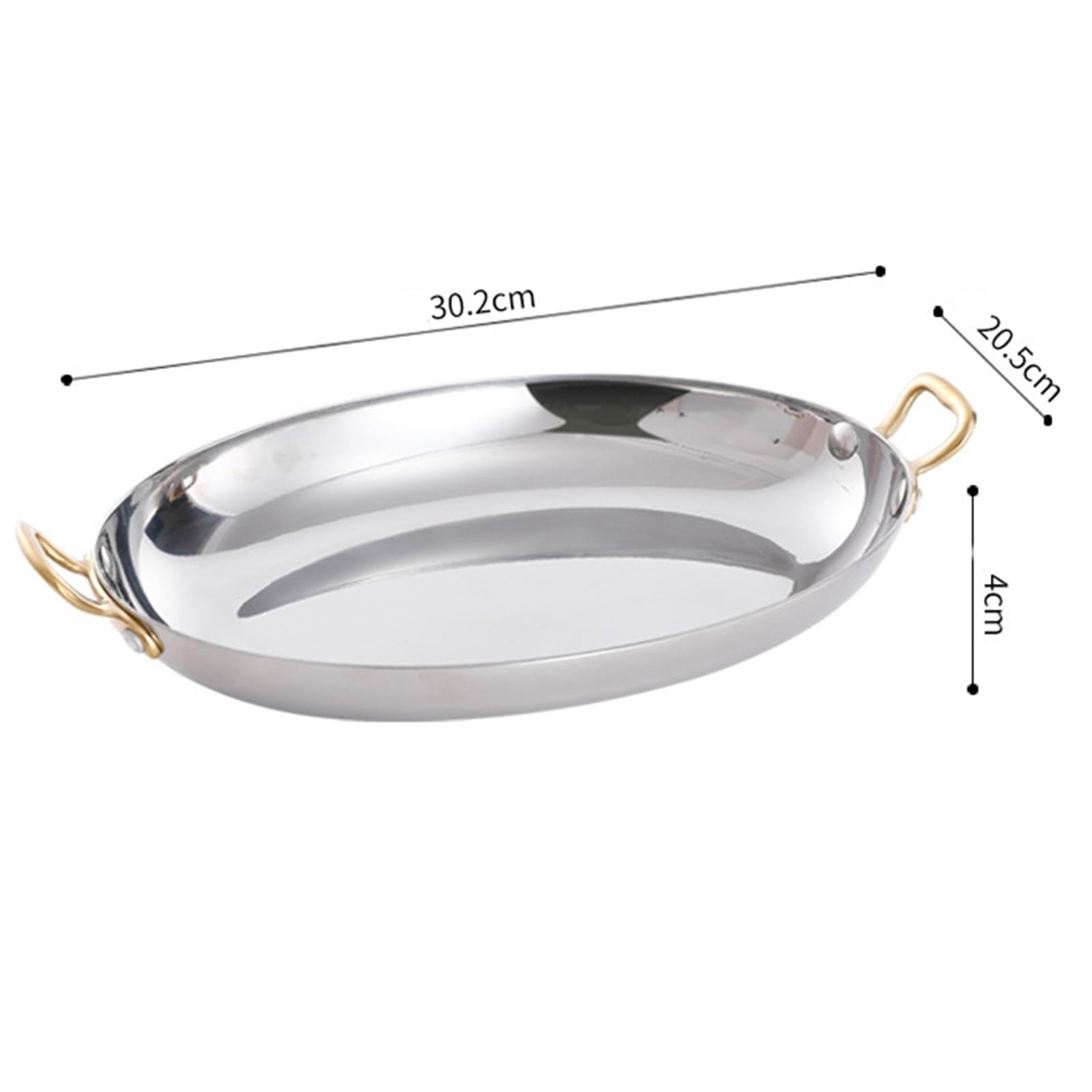 Paellera fabricada en acero inoxidable, con doble asa, antiadherente, apta for grill, cocina de gas, cocina eléctrica e inducción.(Silver,30cm)