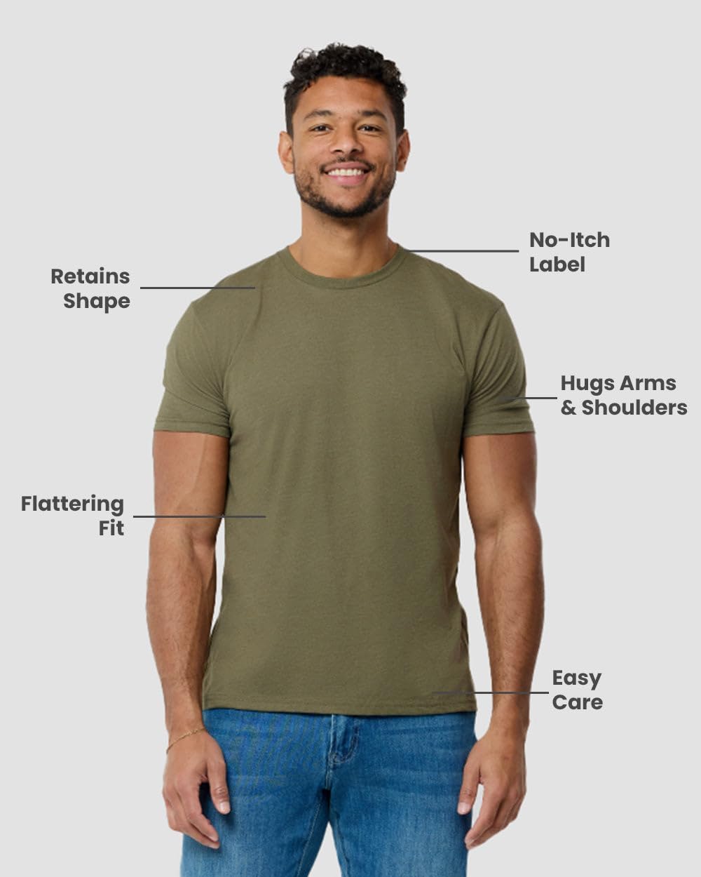 INTO THE AM Men's Plain Basic Tees - Fitted Essential Crewneck Blank T-Shirts Casual Gym Classic Short Sleeve True Fit Fashion Undershirts Tshirts for Guys (Olive Green, X-Large) - Image 4