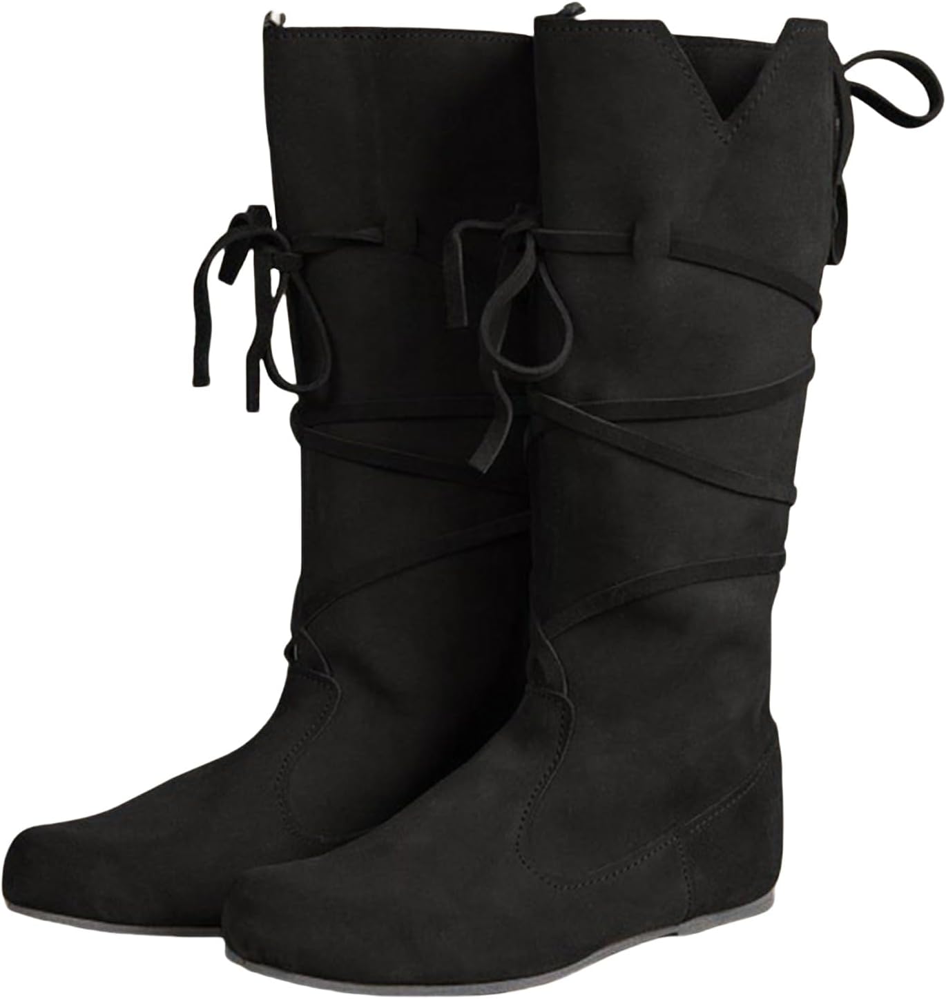 Women's Renaissance Boots Long Lace-Up Leather Boot Medieval Cosplay Halloween Boots Vintage Stage Pirate Viking Tied Boot Flat Platform Shoes Footwear Shoe