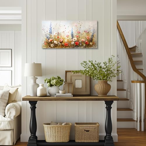 SERIMINO Colorful Floral Wall Art, Rustic Farmhouse Botanical Decor Large Artwork, Nature Wildflower Aesthetic Canvas Prints, Modern Cottagecore Wall Decor Living Room Kitchen Dining Room 20X40 Inch