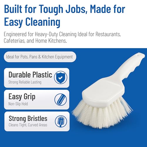Image of SPARTA Flo-Pac 8 inch Utility Scrub Brush with 2 inch Nylon Bristles, Plastic Pistol Grip Handle, Commercial Handheld Cleaning Brush, White