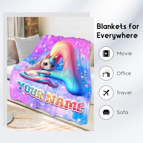 Unicorn Blanket for Girls - Personalized Gifts for Kids - Custom Blankets for Unicorn Lovers - Cozy Lightweight Throw for Sofa & Bedroom Decor