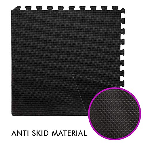 Image of EASY HOME Gym Mats for Floor for Home and Living Room, Interlocking Rubber Floor Gym Mat for Workout At Home, Eva Foam Workout Mat- 60X60Cm - 11Mm Thick, Black (Pack of 16-64 Square Foot)