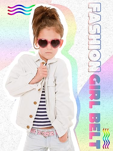 Newcotte 4 Pcs Girls Belt Kids Leather Waist Belt Rhinestone Heart Metal Buckle2