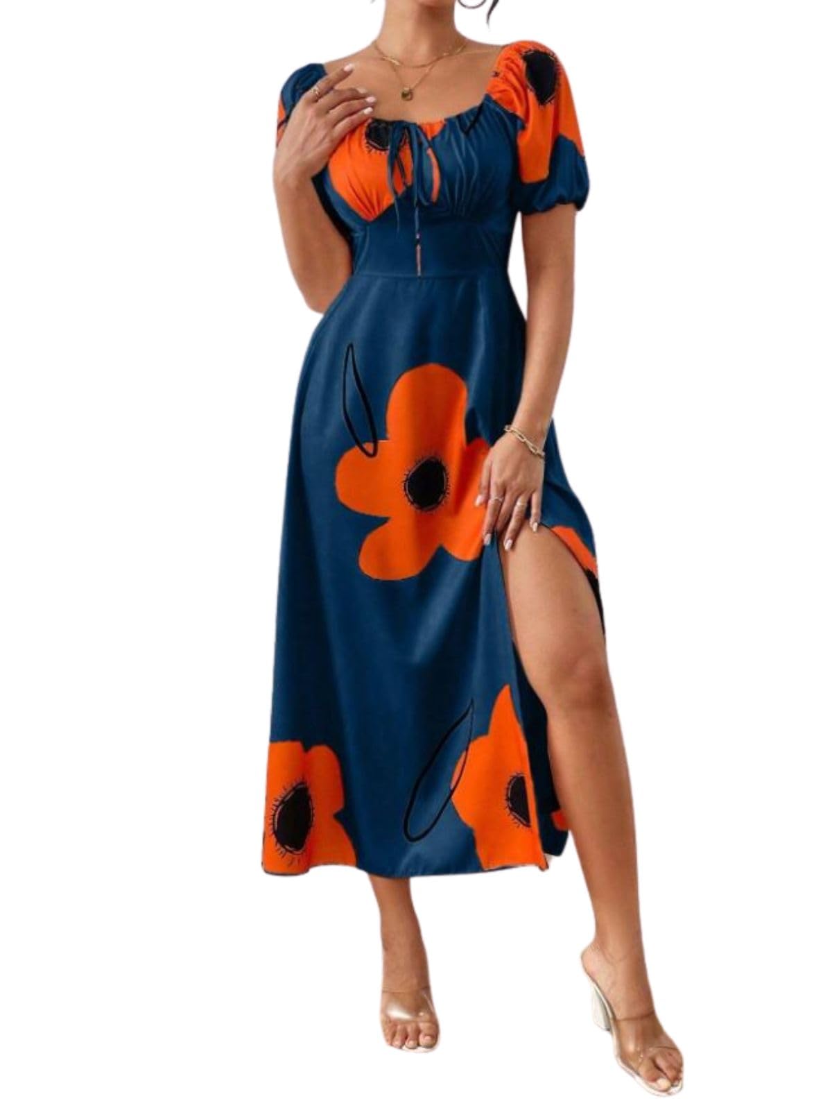 Greciilooks Women Dress | Summer Dress (In, Alpha, L, Dark Blue)