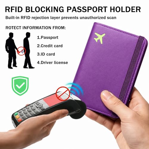 Image of ZOPPEN RFID Blocking Passport Holder for Travel - PU Leather Waterproof Lightweight Passport Cover Wallet for Women Men, Travel Organizer with Card Slots for Airline Tickets & Passport Book, Purple