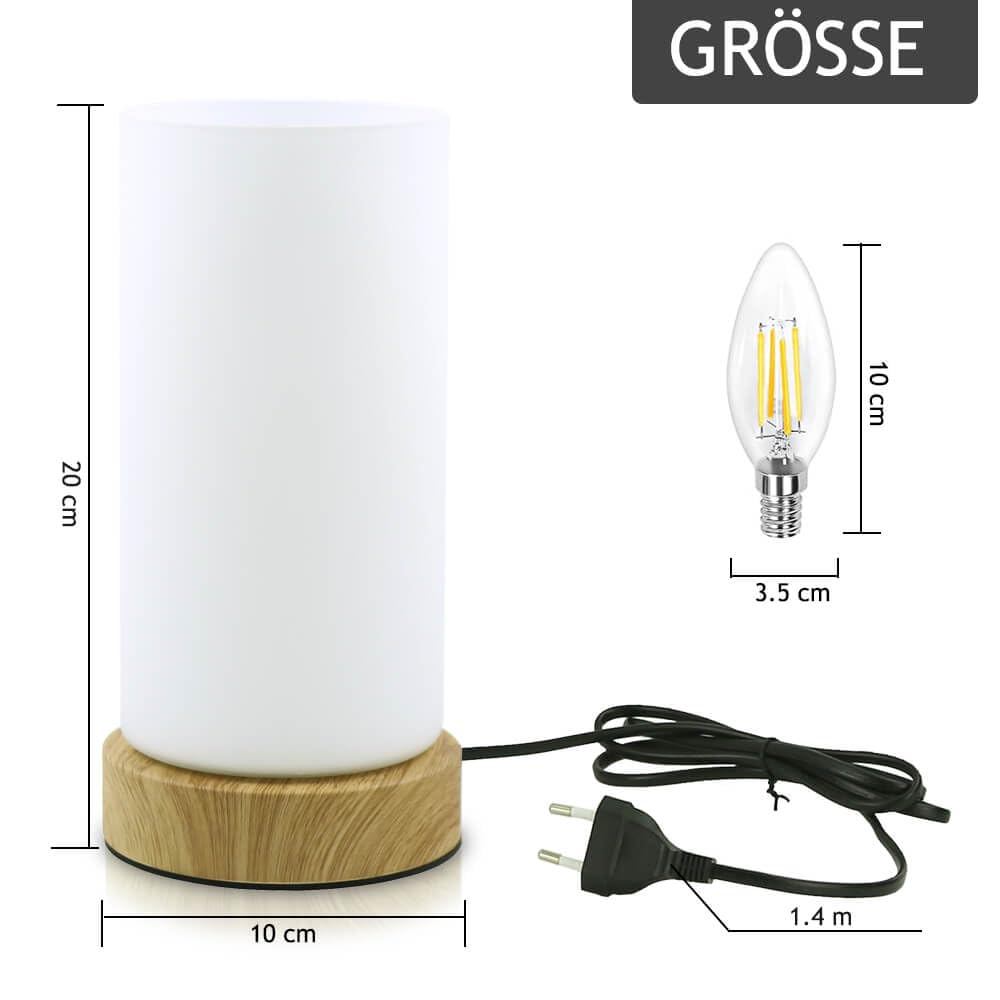 HSLighting Nachttischlampe, Touch Dimmbar Tischlampe mit Glas Lampenschirm Night Light Glühbirne 3 Helligkeitsstufen Einstellbar Nachtischlampen Tischleuchte Minimalistische für Lesen Wohnzimme