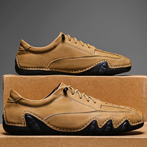 Men's Driving Shoes Casual Leather Slip on Loafers Lace-up Moccasin Design Lightweight Rubber Sole Breathable Comfortable Barefoot Walking Shoes 5