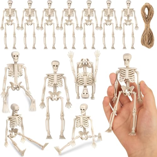 12 minifiguras de esqueleto para decoração, 14 cm, modelo de esqueleto de Halloween, figuras de esqueleto de plástico para artesanato, ornamentos para Halloween