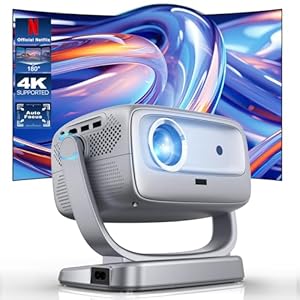 Projector with WiFi and Bluetooth Portable Outdoor: [Auto Focus&Keystone/360° Stand] Smart TV 4K Movie Projector with Apps Netflix Licensed 50%Zoom 700ANSI 3D DoIby Audio Android Home Camping Ceiling