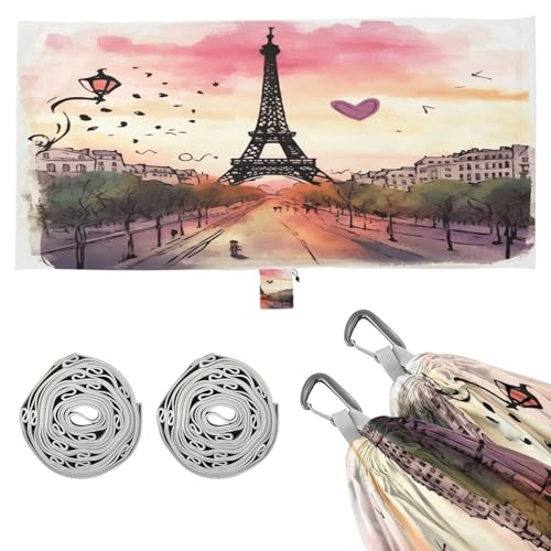 Haskirky Paris Eiffel Tower Camping Hammock, Single Portable Hammocks with Tree Straps & Attached Carry Bag, 330Lbs Capacity Perfect for Outside Indoor Hiking Beach Backpack Travel