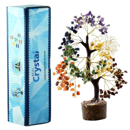 Seven Chakra Crystal Tree — Healing Crystal 7 Chakra Tree for Chakra Balancing, Feng Shui Decor, Meditation, Reiki, Good Luck Home & Office Decoration — Gemstone Spiritual Gift for Women & Men
