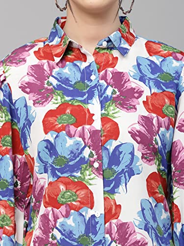 Image of Style Quotient Women White and Multi Floral Polyester Regular Smart Casual Shirt